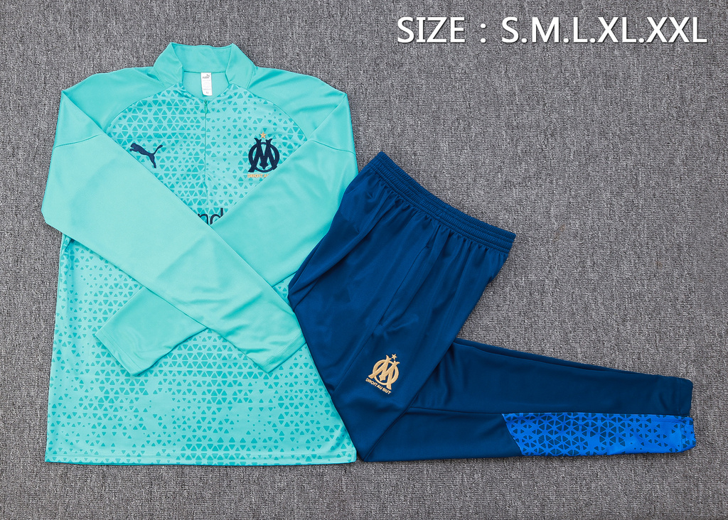 B728# 23-24 Marseille lake blue with navy blue pants half zipper sweater tracksuit