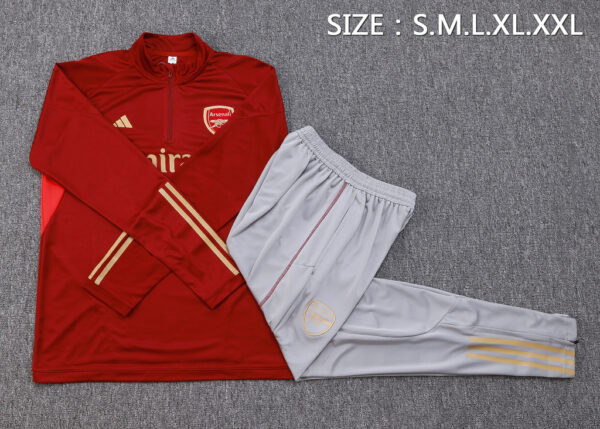 B734# 23-24 Arsenal dark red with gray pants half zipper sweater tracksuit - Image 4