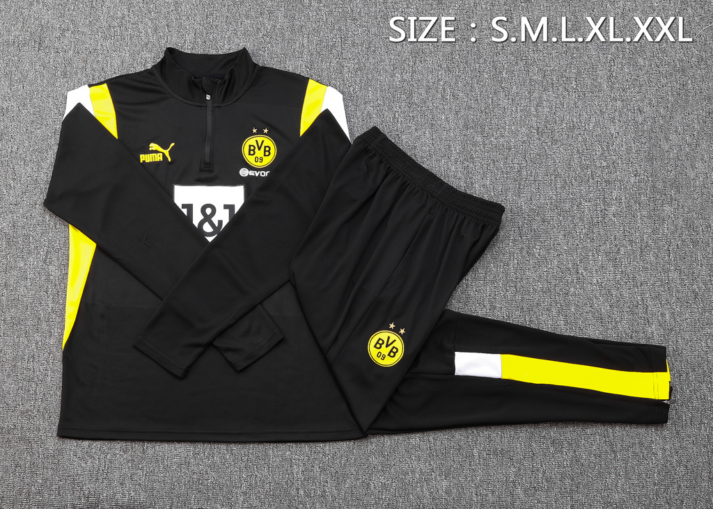 004-259 B742# 23-24 Dortmund black with yellow and white half zipper sweater tracksuit