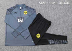 B743# 23-24 Dortmund gray with black pants half zipper sweater tracksuit - Image 4