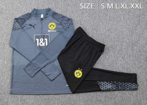 B743# 23-24 Dortmund gray with black pants half zipper sweater tracksuit - Image 4