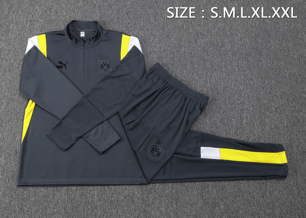 004-261 B747# 23-24 Dortmund dark gray with yellow and white half zipper sweater tracksuit