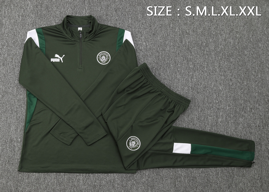 B750# 23-24 Man City dark green half zipper sweater tracksuit