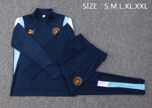 B751# 23-24 Man City navy blue with light blue and white half zipper sweater tracksuit - Image 4
