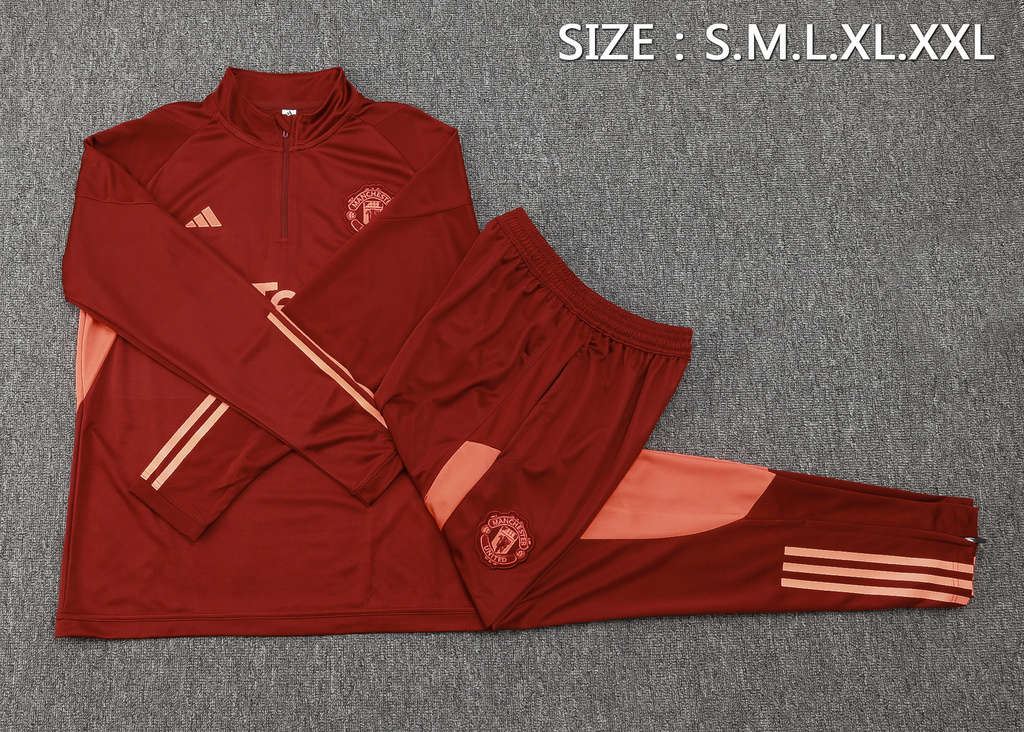 B754# 23-24 Manud dark red half zipper sweater tracksuit