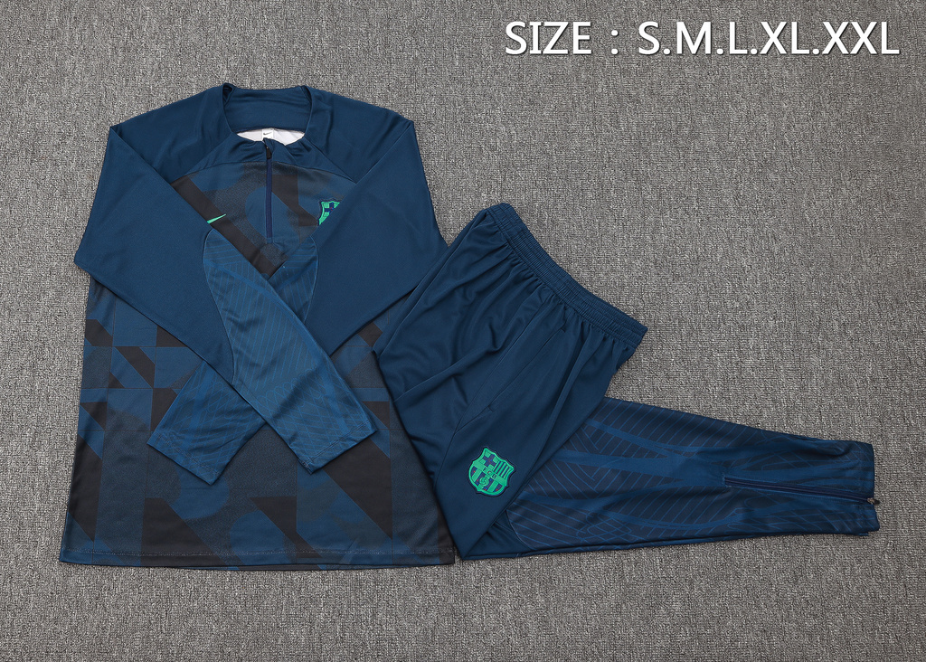 004-265 B755# 23-24 Bar navy blue half zipper sweater tracksuit