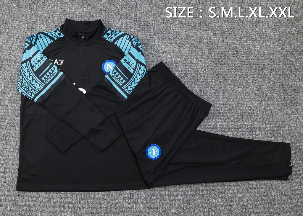 004-267 B757# 23-24 Napoli black with blue half zipper sweater tracksuit