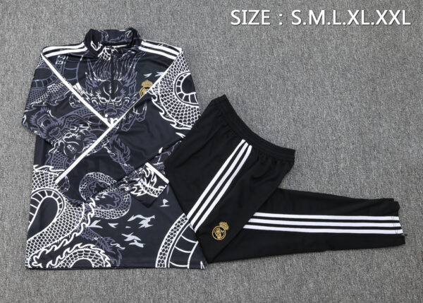 B758# 23-24 Real Madrid black printing half zipper sweater tracksuit - Image 4
