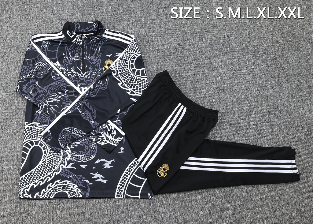 B758# 23-24 Real Madrid black printing half zipper sweater tracksuit