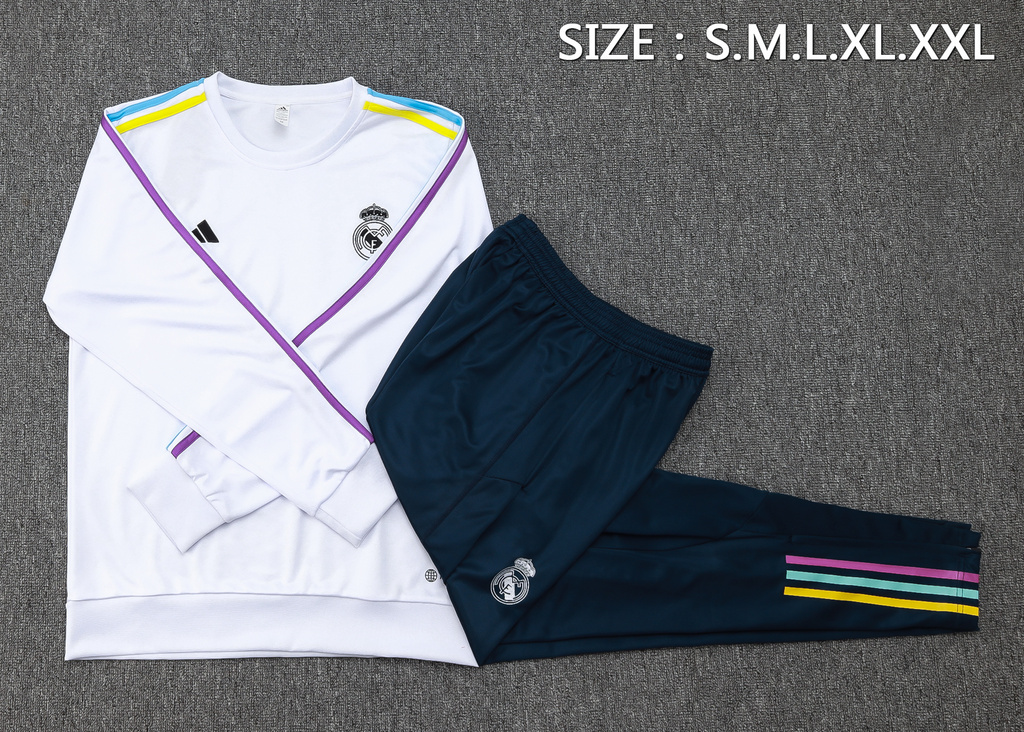 B761# 23-24 Real Madrid white round collar sweater tracksuit