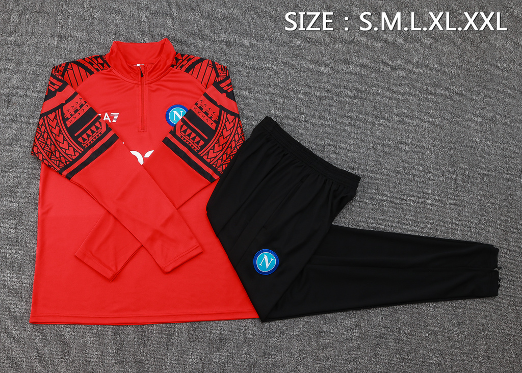 B765# 23-24 Napoli red with black half zipper sweater tracksuit