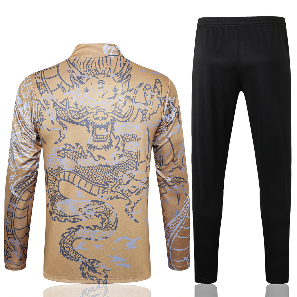 B771# 23-24 Real Madrid gold with dragon half zipper training tracksuit
