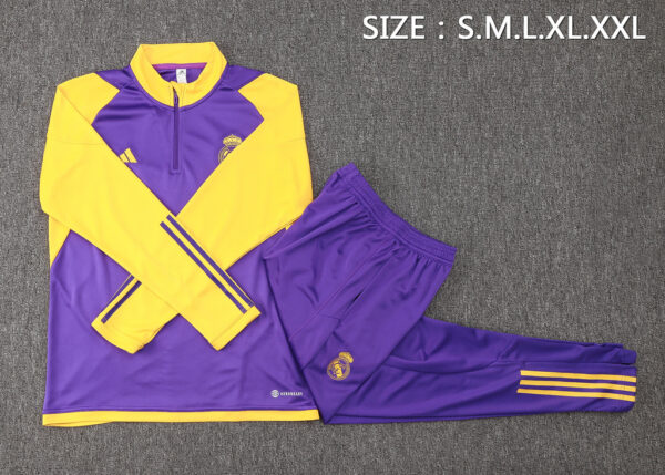 B788# 23-24 Real Madrid purple with yellow half zipper sweater tracksuit - Image 4