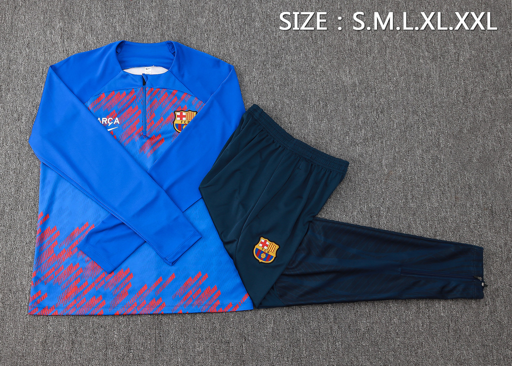 B790# 23-24 Bar color blue with red half zipper sweater tracksuit