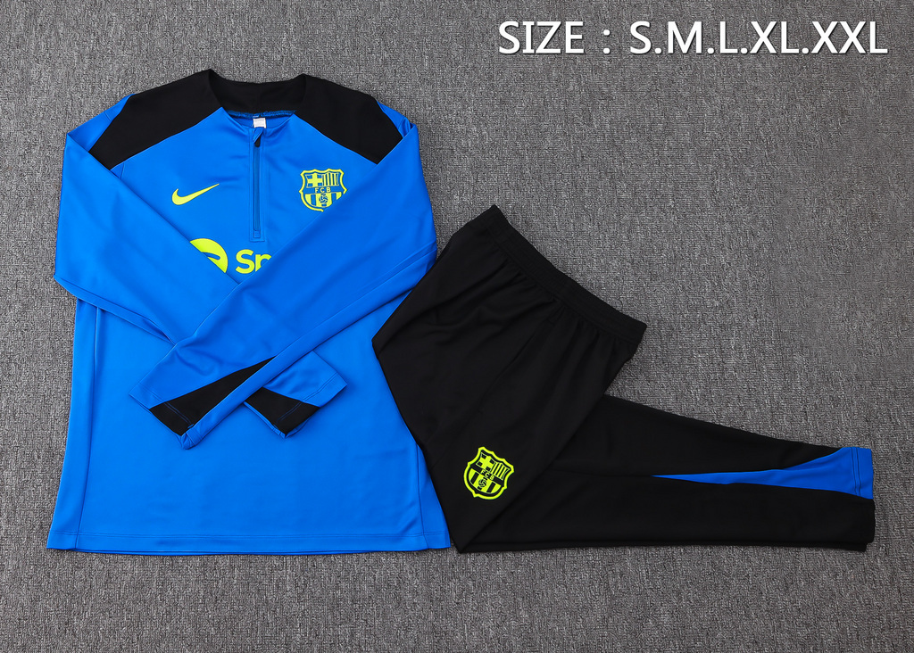 B822# 24-25 Bar color blue with black half zipper training tracksuit