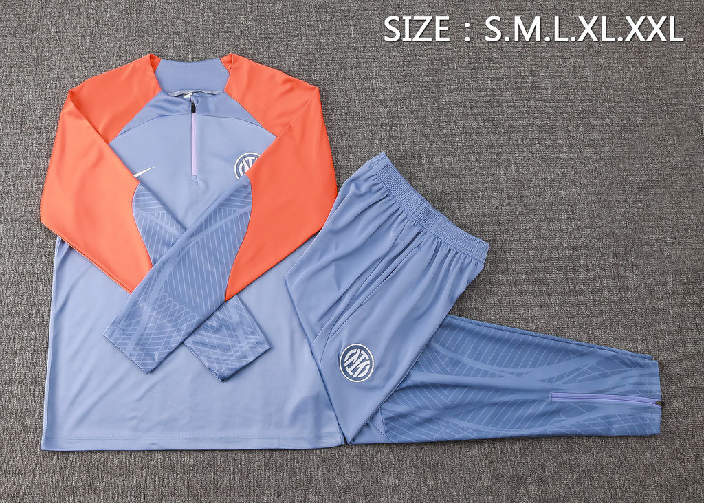 B826# 24-25 Inter light gray with orange half zipper training tracksuit