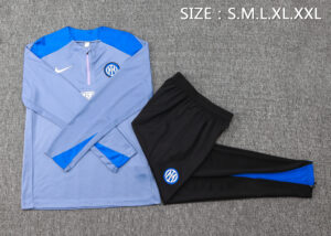 B829# 24-25 Inter light gray with color blue half zipper training tracksuit - Image 4