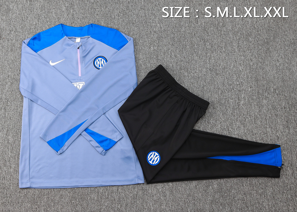 004-287 B829# 24-25 Inter light gray with color blue half zipper training tracksuit