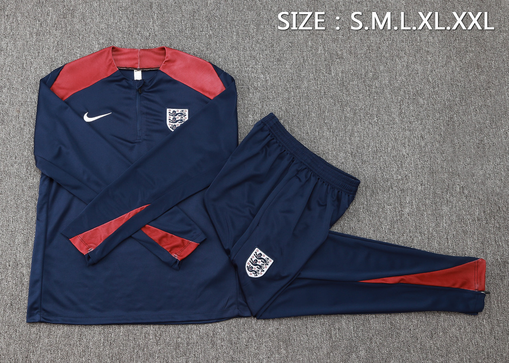 B831# 24-25 England navy blue with red half zipper training tracksuit