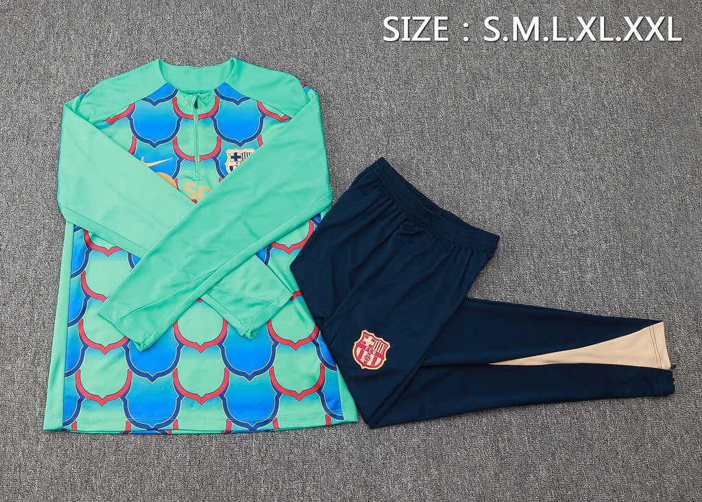 B833# 24-25 Bar green with blue inkjet printing half zipper training tracksuit