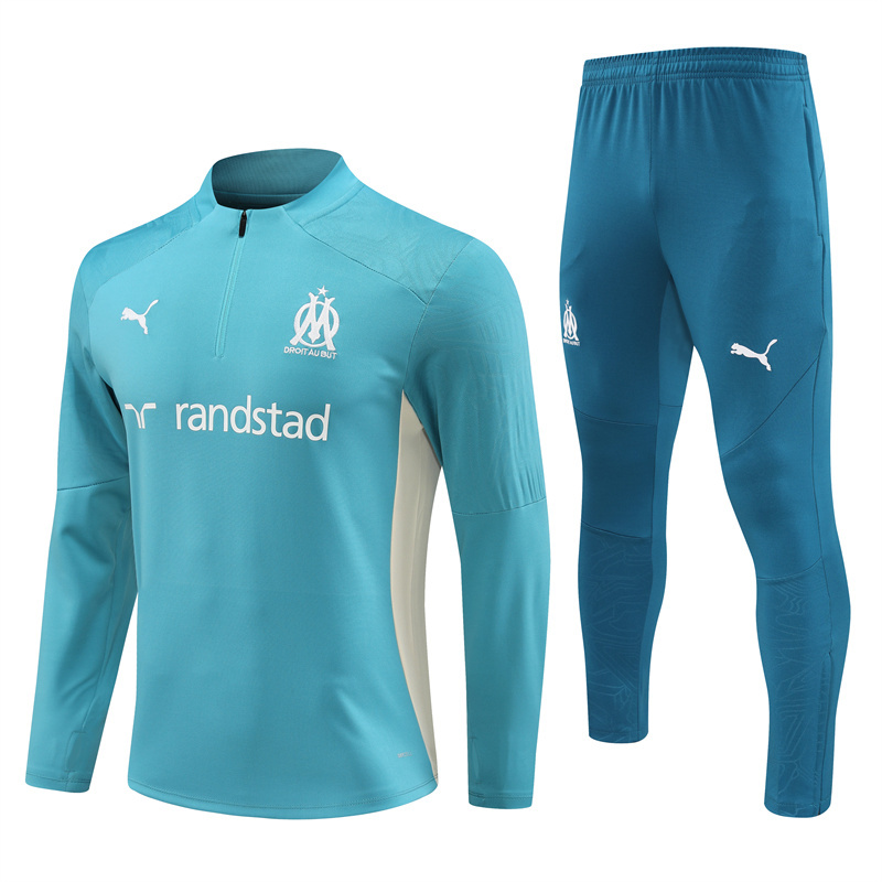 24-25 Marseille lake green with white stripe half zipper training tracksuit
