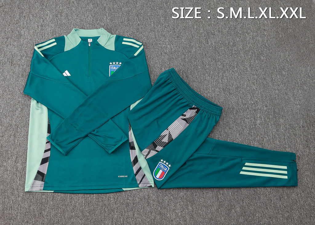 004-291 B839# 24-25 Italy dark green half zipper training tracksuit