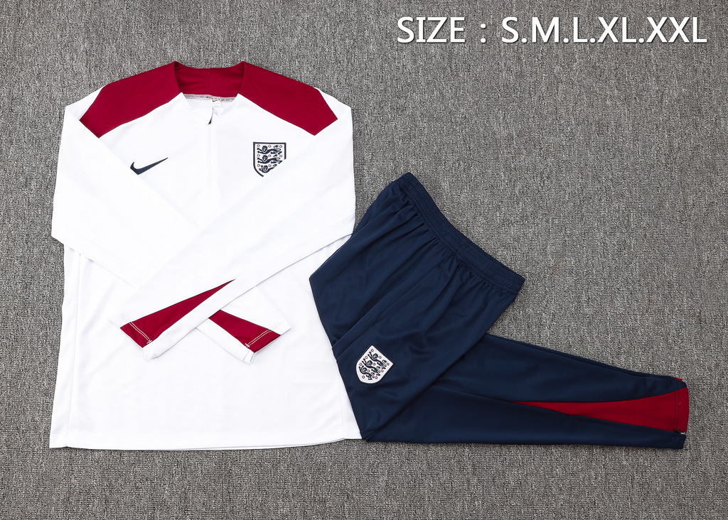 004-292 B845# 24-25 England white with red half zipper training tracksuit