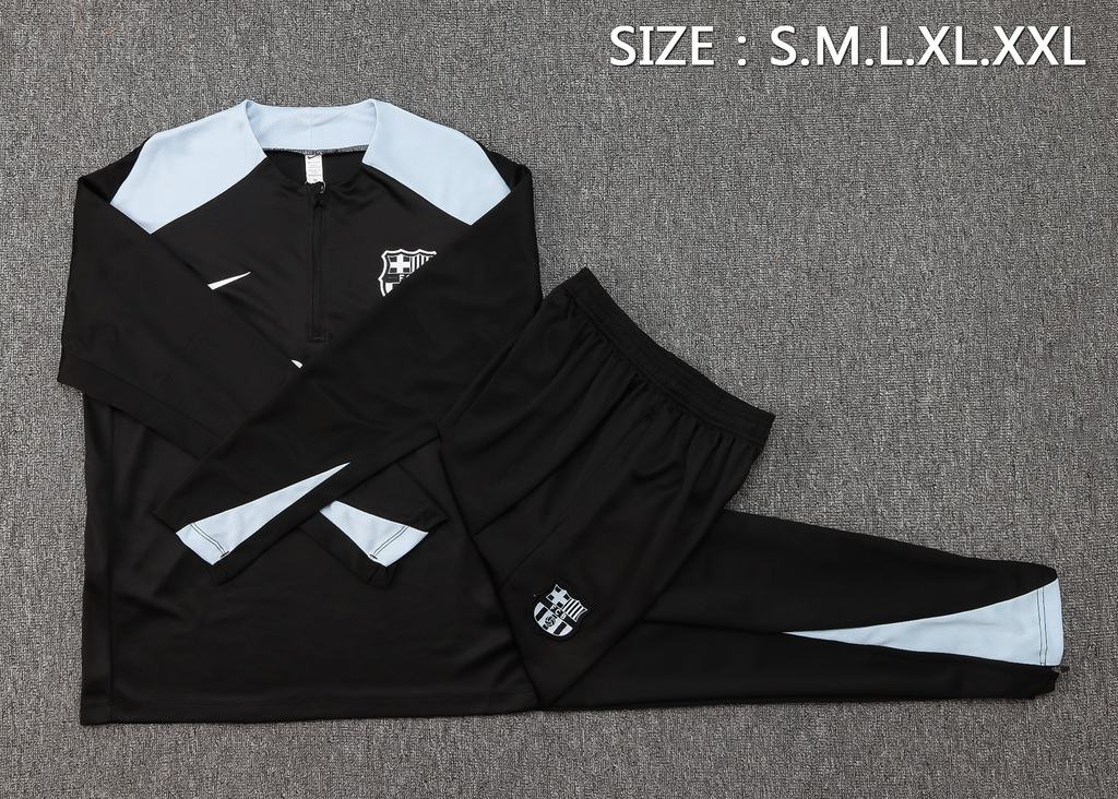 B856# 24-25 Bar black with light gray half zipper training tracksuit