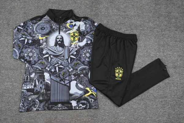 Brazil jesus special version black half zipper training tracksuit - Image 4