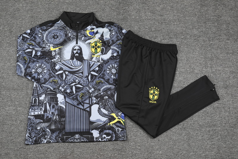 Brazil jesus special version black half zipper training tracksuit