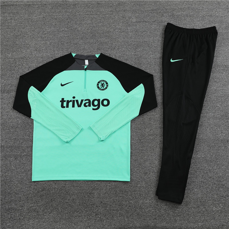 Fans version 23-24 Chelsea light green with black half zipper sweater tracksuit