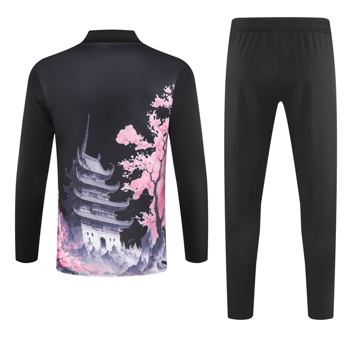 2024 Japan black with pink dragon half zipper training tracksuit