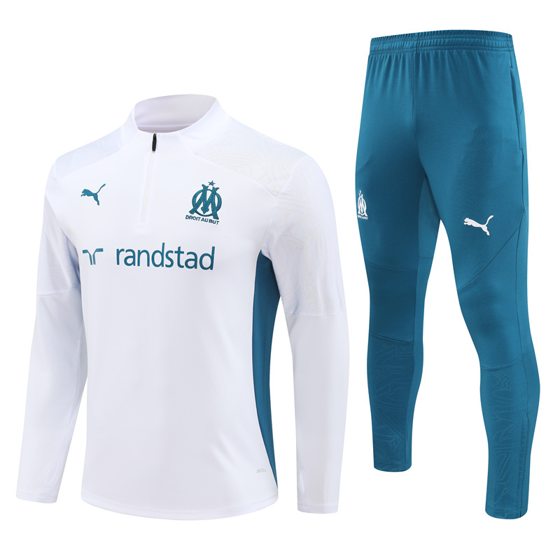 24-25 Marseille white with lake green stripe half zipper training tracksuit