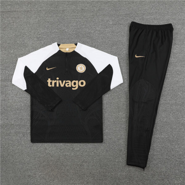 Player version 23-24 Chelsea black with white half zipper training tracksuit - Image 4