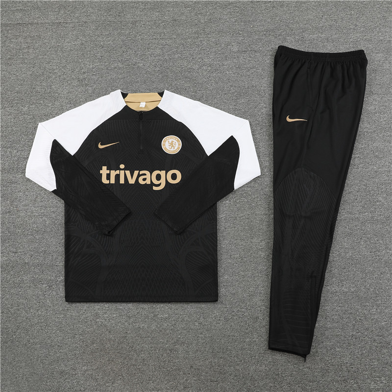 Player version 23-24 Chelsea black with white half zipper training tracksuit