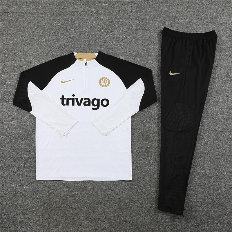 Player version 23-24 Chelsea white with black half zipper training tracksuit