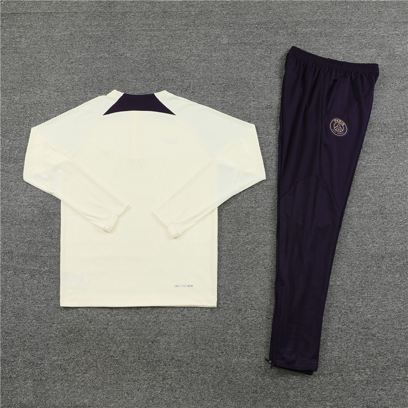 Player version 23-24 PS G beige with purple half zipper sweater tracksuit