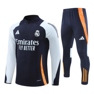 24-25 Real Madrid navy blue with light blue half zipper training tracksuit - Image 4