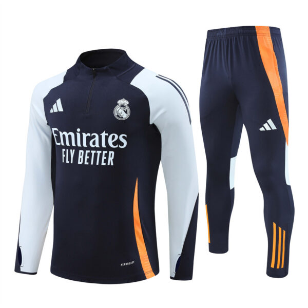 24-25 Real Madrid navy blue with light blue half zipper training tracksuit - Image 4