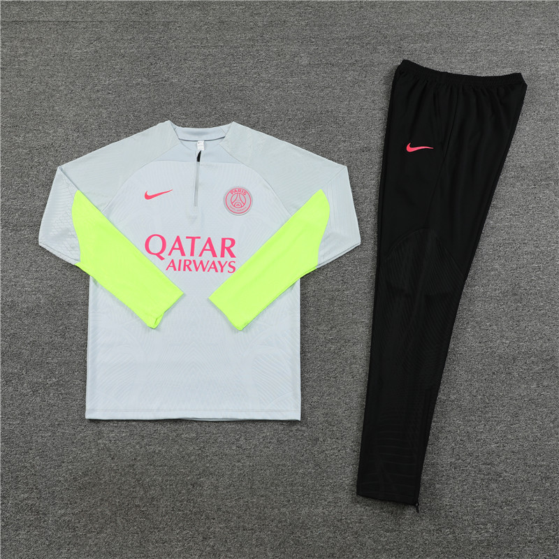 Player version 23-24 PS G light gray with green half zipper sweater tracksuit