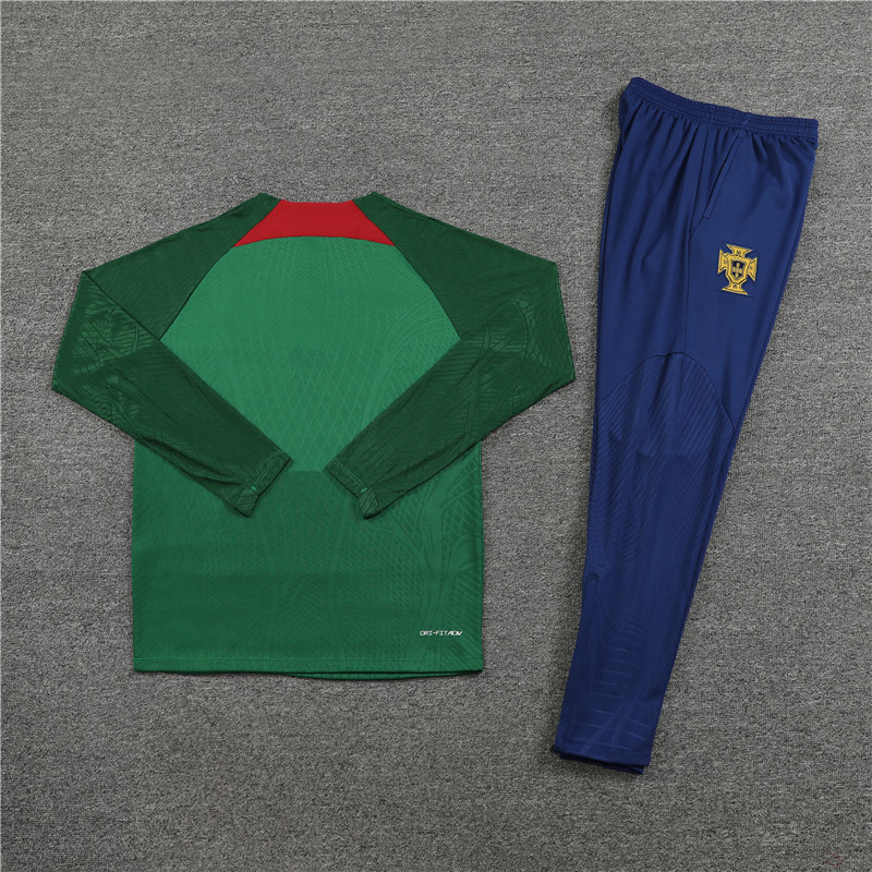 004-314 Player version 23-24 Portugal green with blue pants half zipper sweater tracksuit