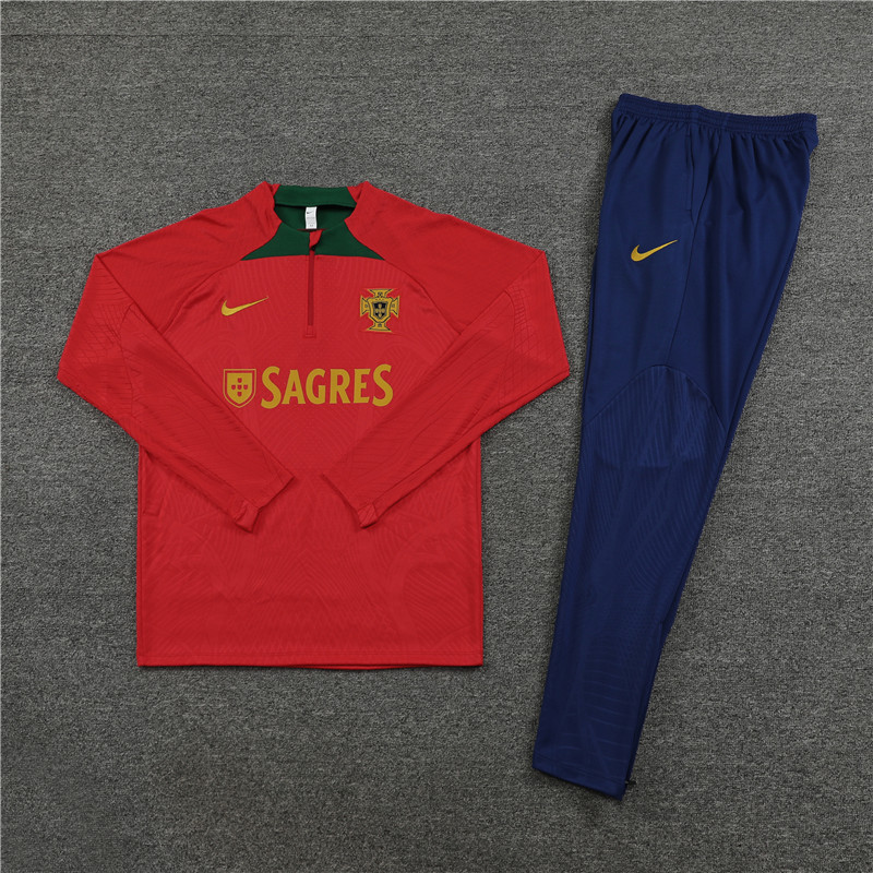 Player version 23-24 Portugal red with green half zipper sweater tracksuit