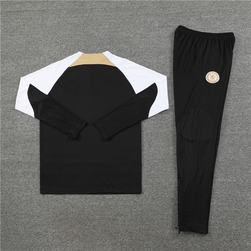 fans version 23-24 Chelsea black with white half zipper training tracksuit