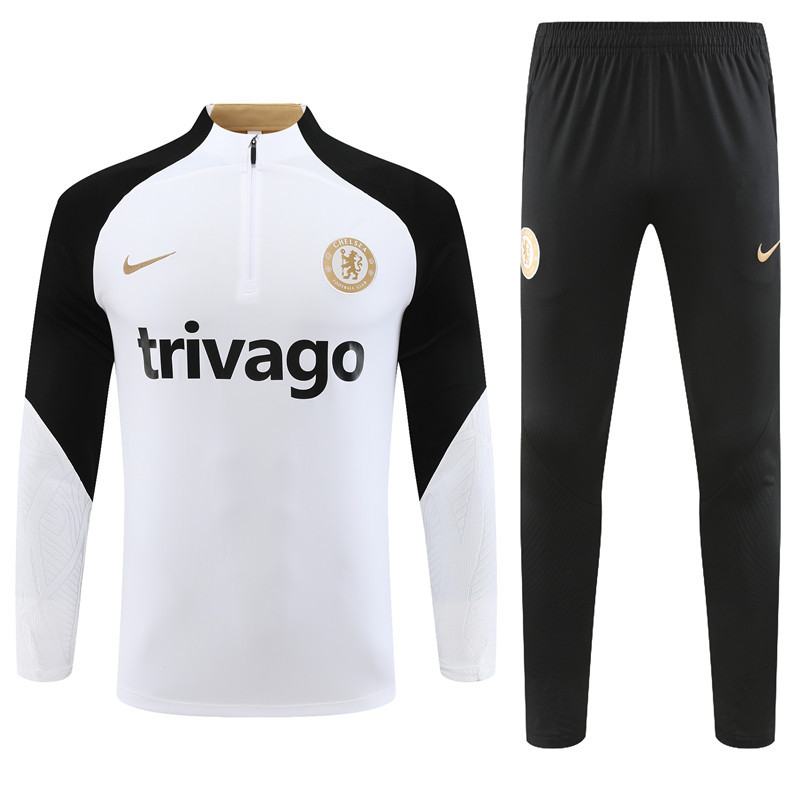 fans version 23-24 Chelsea white with black half zipper training tracksuit