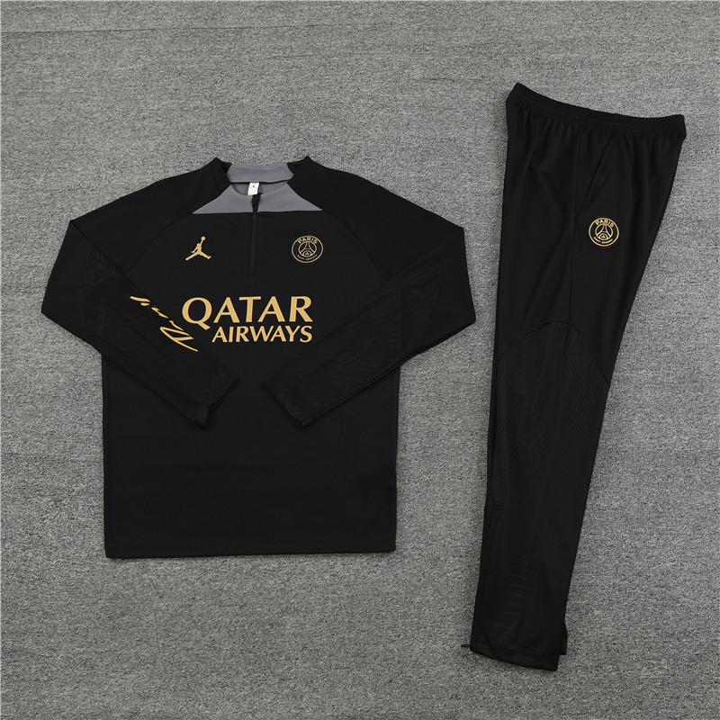 fans version 23-24 PS G Jrdan black with gray half zipper training tracksuit