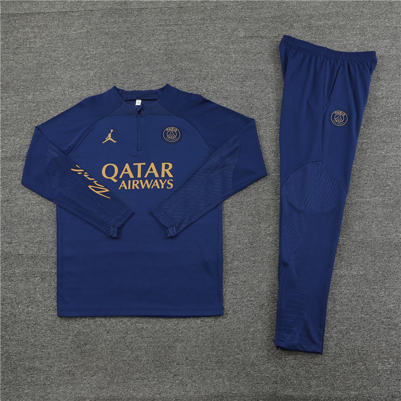 fans version 23-24 PS G Jrdan navy blue half zipper training tracksuit