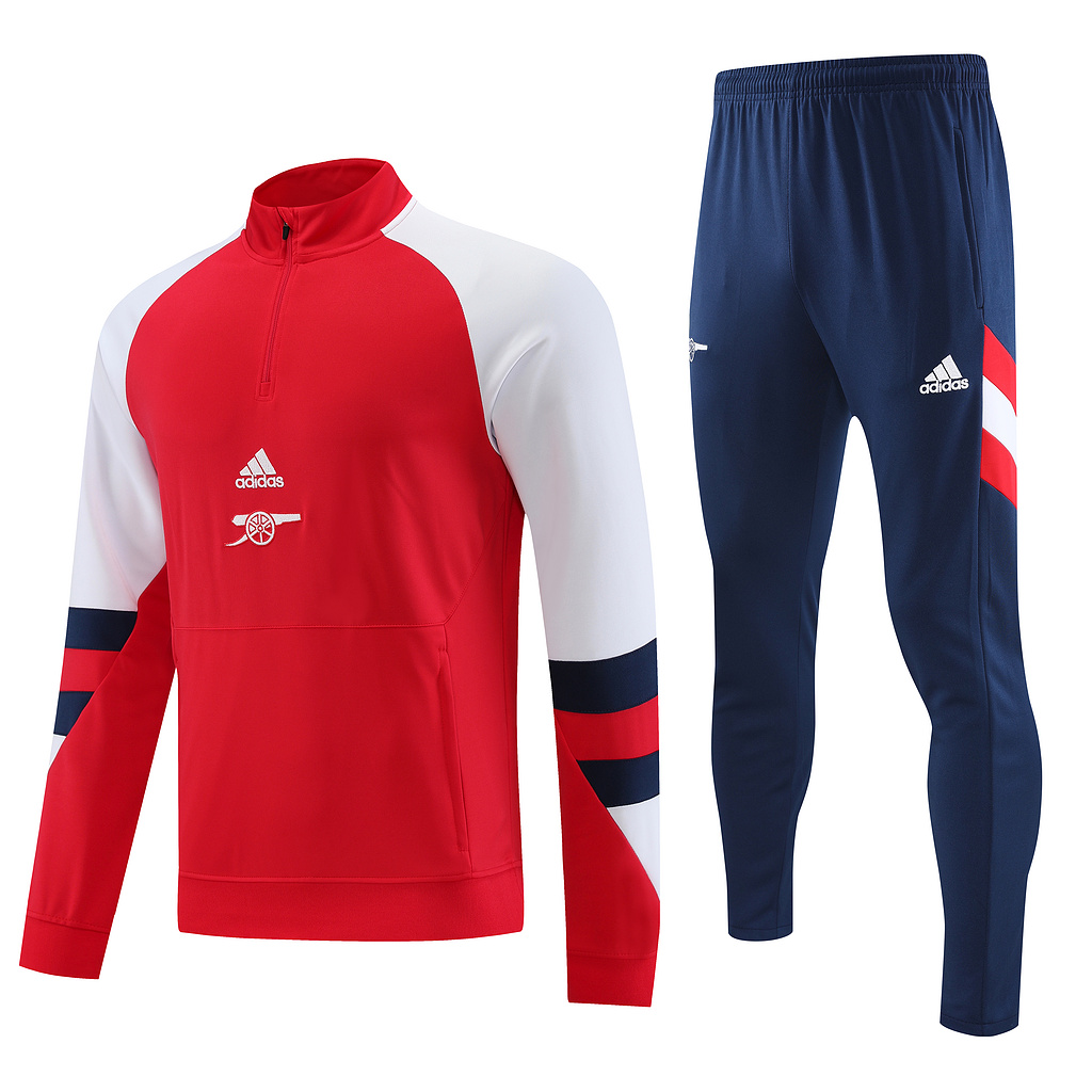 23-24 Arsenal red with white and blue stripe half zipper sweater tracksuit