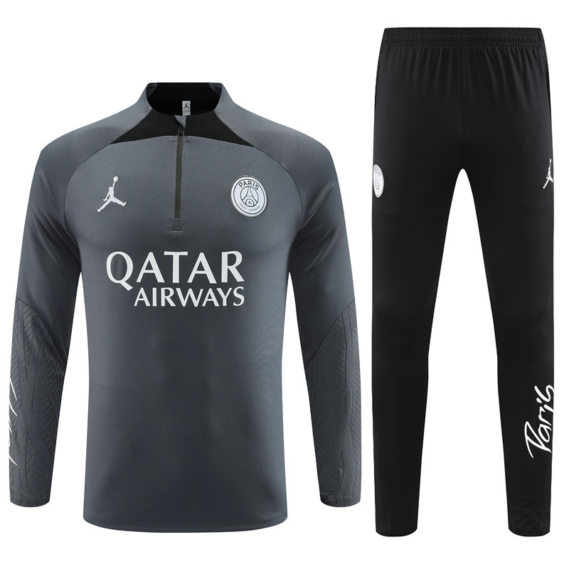 fans version 23-24 PS G dark gray half zipper sweater tracksuit