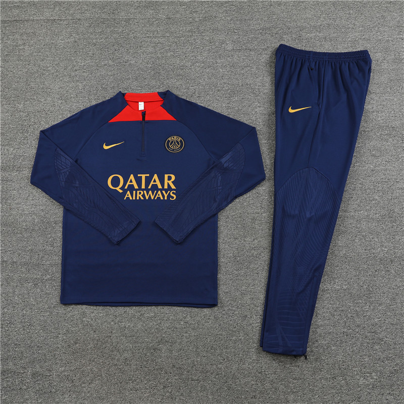 004-343 fans version 23-24 PS G navy blue with red half zipper sweater tracksuit