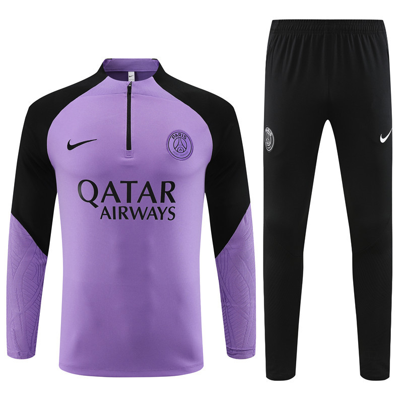 fans version 23-24 PS G purple with black half zipper sweater tracksuit